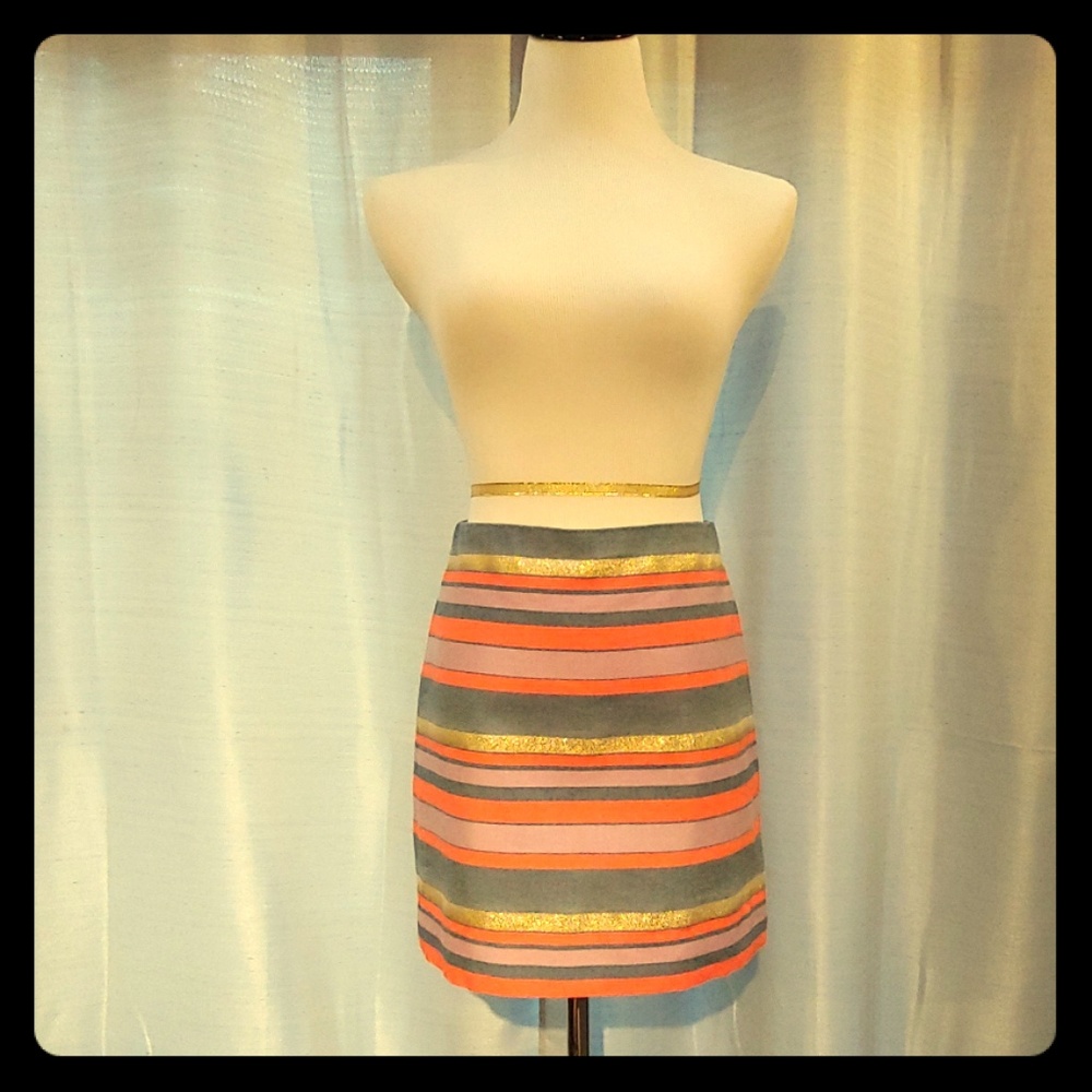 J Crew mini skirt with metallic gold stripes